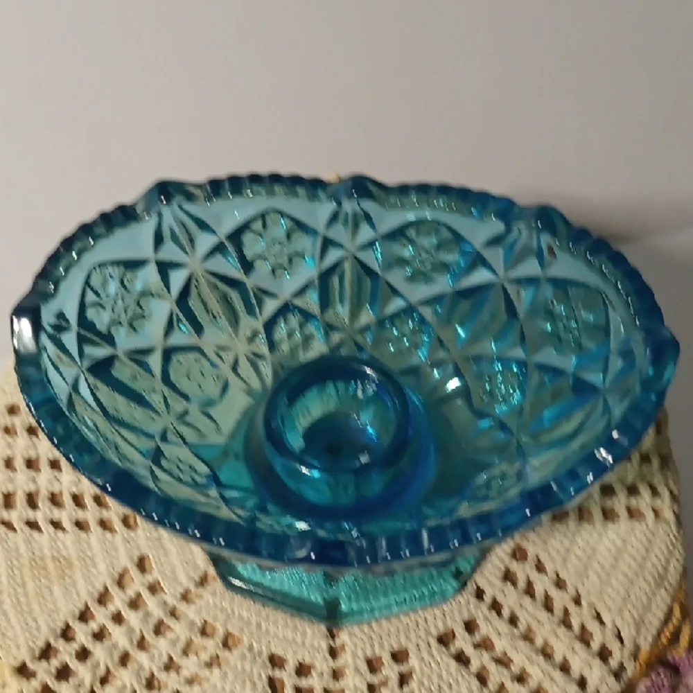 Vintage Blue Glass Candle Holder - Picture 3 of 6